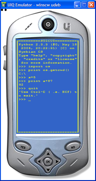 Python running in Console mode on the UIQ 2.1 emulator